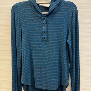 CAbi 4191 Riff Teal Blue and Gray Striped Hoodie size Small